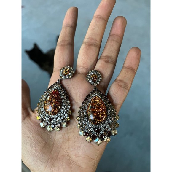 Brown crystal earrings big long brown rhinestone earrings  gold earrings - Picture 6 of 9